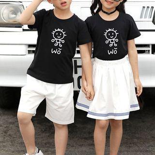 Family Matching Printed Short-sleeve T-shirt / Shorts / Striped Mini A-line Skirt / Set