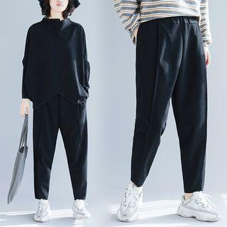 Cropped Straight-cut Pants Black - One Size