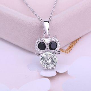 925 Sterling Silver Rhinestone Owl Pendant Necklace Pendant - Owl - Silver - One Size