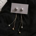 Faux Pearl Fringed Earring 1 Pair - Gold & Silver - One Size
