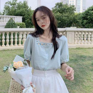Square-neck Floral Print Shirt