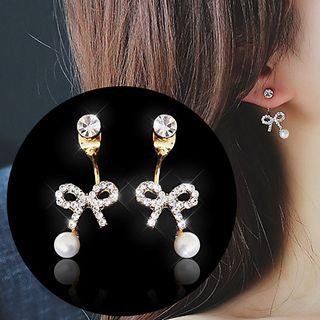 Faux Pearl Rhinestone Bow Drop Earring