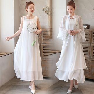 Embroidered Light Jacket / Strappy Midi Dress