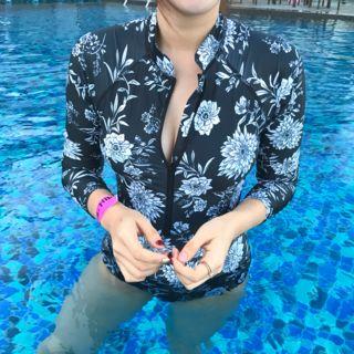 Floral Print Long Sleeve Swimsuit