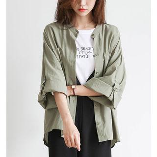 Mandarin-collar Belted Tab-sleeve Jacket