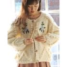 Pompom-detail Floral Embroidered Cardigan Ivory - One Size