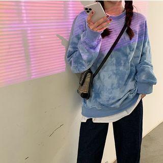 Round-neck Tie-dye Oversize Pullover Blue - One Size