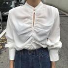 Balloon-sleeve Mock Neck Ruched Blouse