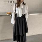 Tie-neck Blouse / Midi Tiered Skirt