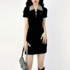Checkerboard Collar Bow Mini Bodycon Polo Dress