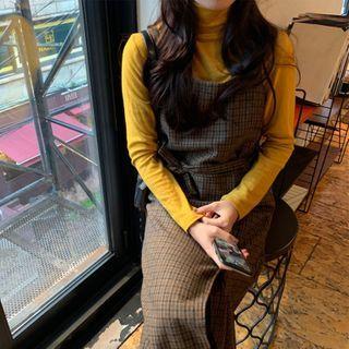 Plaid Midi Overall Dress / Long-sleeve Top