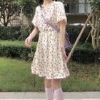 Short-sleeve Floral Mini A-line Dress Beige & Purple - One Size