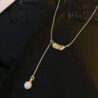 Faux Pearl Feather Lariat Necklace 1 Pc - Silver - One Size