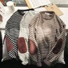 Elbow Applique Striped Sweater