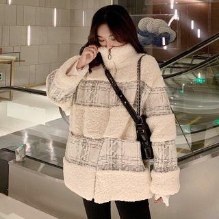 Tweed Panel Zip Coat Off-white - One Size