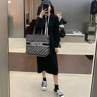 Long Sleeve Drawstring Slit-back Hoodie Dress