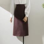 High-waist Plain Slit Shift Skirt