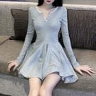 Long-sleeve Henley Mini A-line Dress