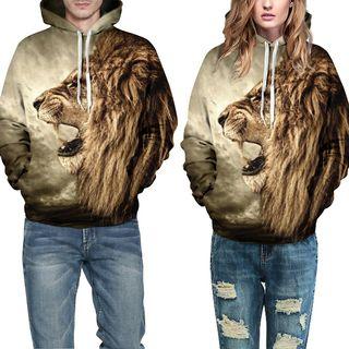 Couple Lion-print Hooded Pullover