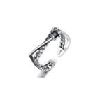 925 Sterling Silver Fashion Creative Geometric Black Cubic Zirconia Adjustable Open Ring Silver - One Size