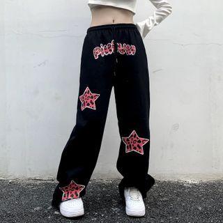 Star Print Drawstring-cuff Straight Leg Pants