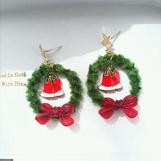 Mistletoe Drop Earring 1 Pair - Silver Stud Earring - Red & Green - One Size