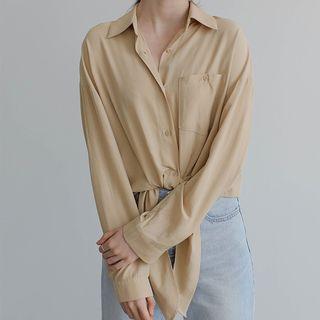 Tie-front Long Sleeve Blouse