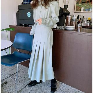 Pleated Maxi Shirtwaist Dress