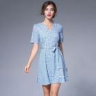 Bow-accent Gingham A-line Dress