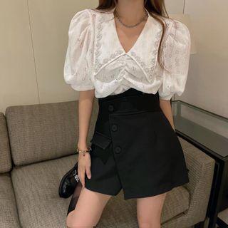 Short-sleeve Lace Blouse / Asymmetrical Skort