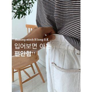 Stitched H-line Long Skirt One Size