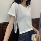 Short-sleeve Zip-accent Cropped T-shirt