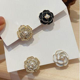 Faux Pearl Rhinestone Flower Ear Stud