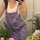 Floral Denim Overall Dress Purple - One Size