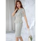 Round-neck Peplum Midi Lace Dress