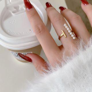 Faux Pearl Alloy Open Ring Gold - One Size