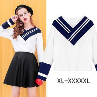 Panel V-neck Long-sleeve Sweatshirt
