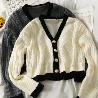 Contrasted Loose-fit Cropped Cardigan