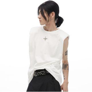 Sleeveless Shoulder Padded Star T-shirt