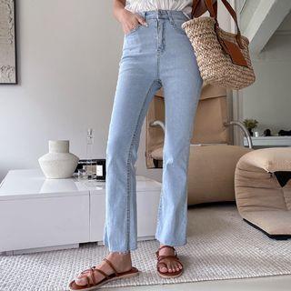 Fray-hem Bootcut Cropped Jeans