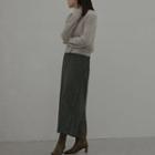 Band-waist Herringbone Maxi Skirt Dark Khaki - One Size