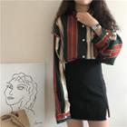 Color-block Striped Stand-collar Long-sleeve Shirt
