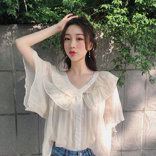 Elbow-sleeve Loose-fit Chiffon Blouse
