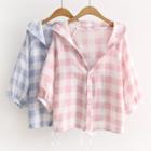 3/4-sleeve Hooded Check Shirt