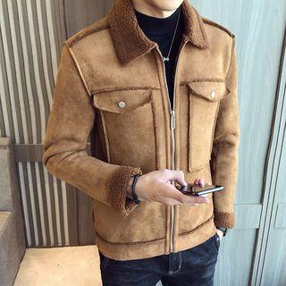 Faux Suede Furry-trim Zip Jacket