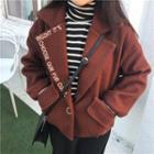 Letter Embroidered Notch Lapel Coat