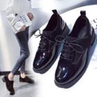Knit Panel Lace-up Low-heel Casual Shoes