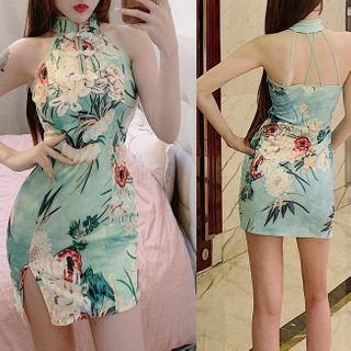 Sleeveless Floral Slit-side Dress