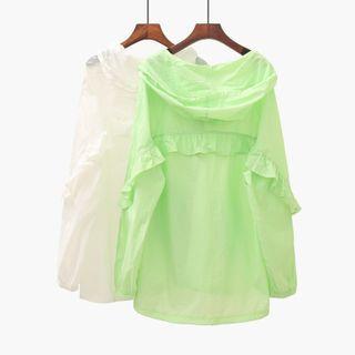 Ruffled Hooded Zip-up Jacket