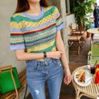 Short-sleeve Pointelle Stripe Summer Sweater
